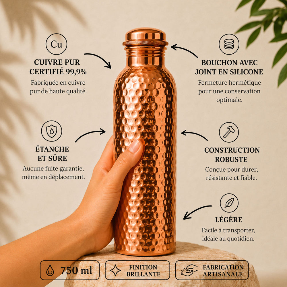 Gourde en Cuivre Pur – Pirlo™ | L’Eau Purifiée Naturellement (750ml)