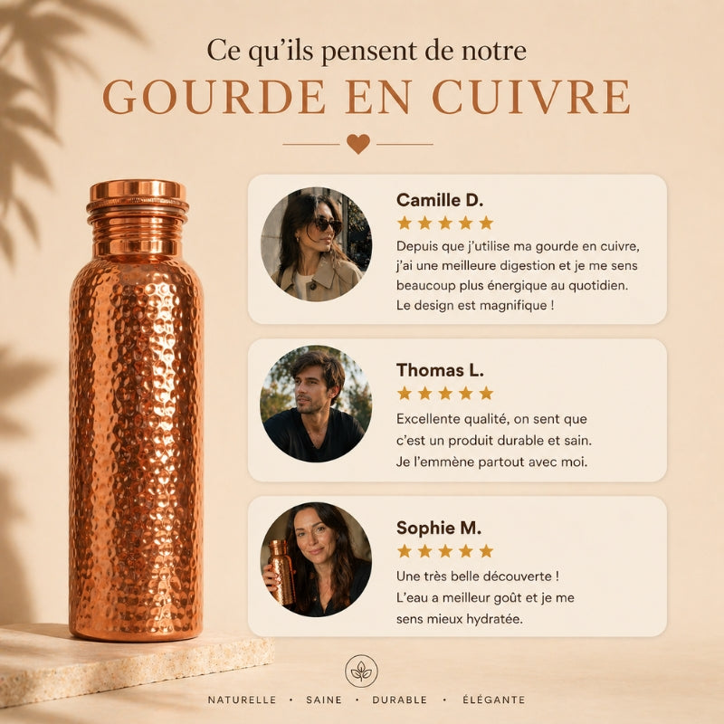 Gourde en Cuivre Pur – Pirlo™ | L’Eau Purifiée Naturellement (750ml)